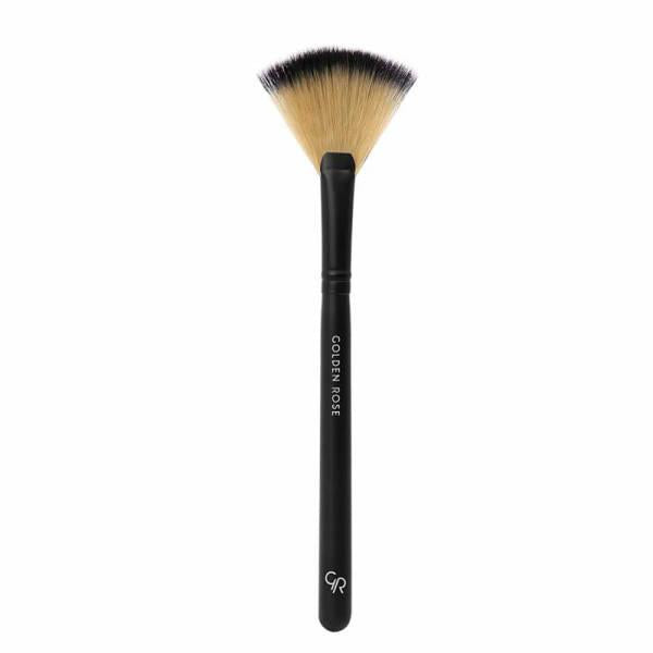 Golden Rose Makeup Fan Brush for Precise Highlighter & Bronzer Application - Cosmetic Brush Golden Rose Makeup Fan Brush - Precise Highlighter & Bronzer Makeup brush, Fan brush, Highlighter brush, Bronzer brush, Cosmetic brush, Golden Rose, Makeup tools, Beauty essentials, Natural glow, Precision makeup application