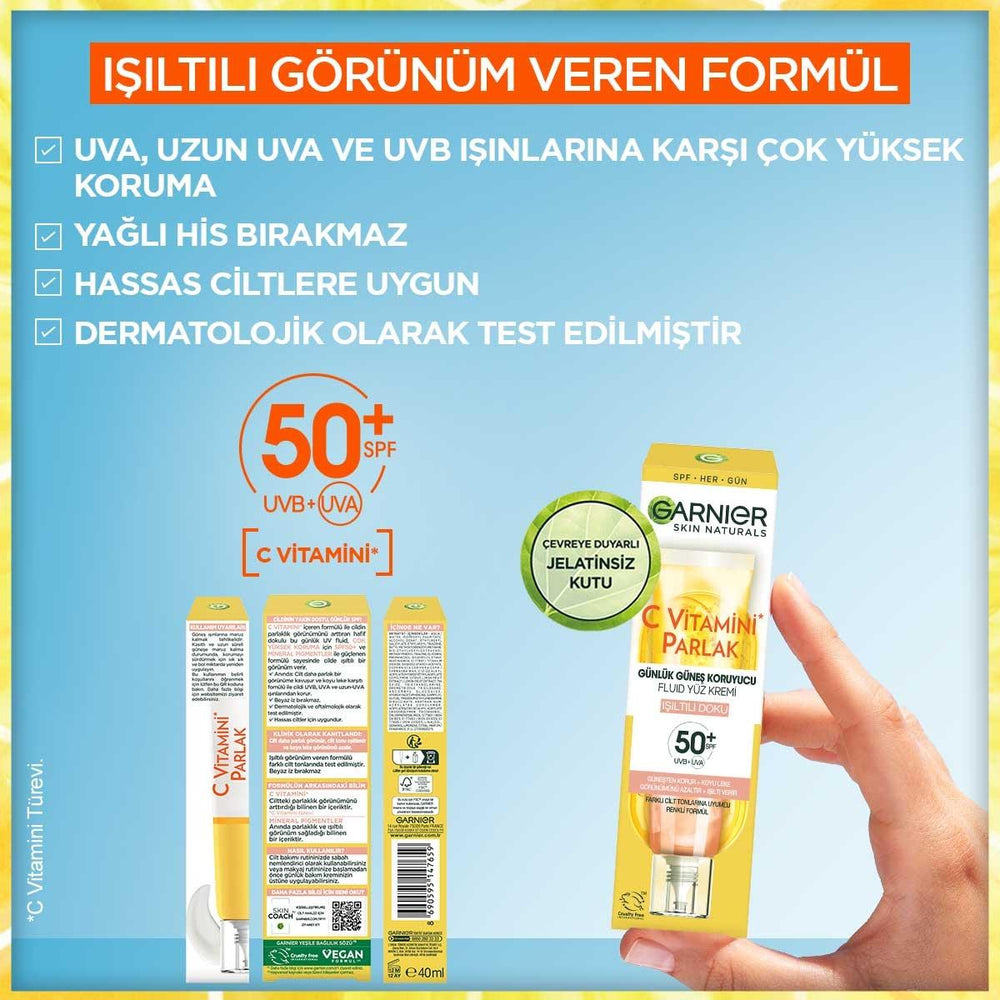 Garnier Daily Face Moisturizer with SPF50+ - Brightening Vitamin C Face Cream for Sensitive Skin - Face Cream
