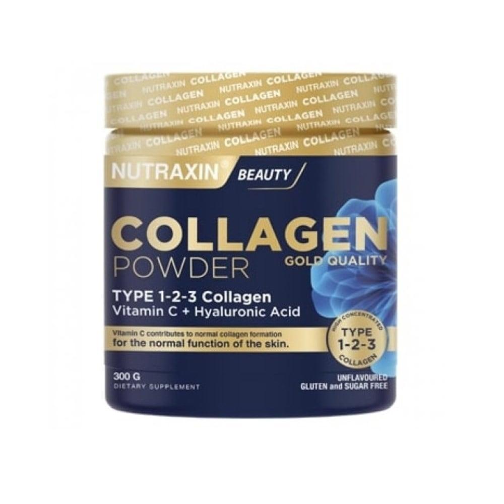 Nutraxin Beauty Collagen Powder 300g packaging, Nutraxin Beauty Collagen Powder serving suggestion Nutraxin Beauty Collagen Powder - Collagen Peptides | 300 g Nutraxin Beauty Collagen Powder | 300g beauty-collagen, collagen-powder, nutraxin, health-supplement, skincare, beauty-enhancer, vitamin-c, hyaluronic-acid, gluten-free, ai-generated