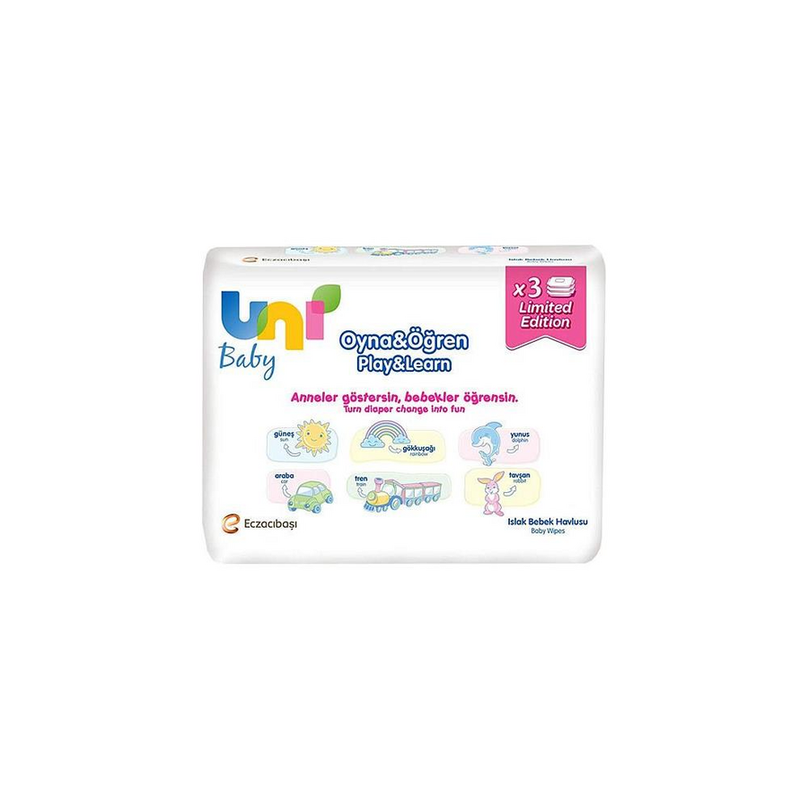 Uni Baby Active Play &amp; Learn Wet Wipes 3-Pack 156 Count