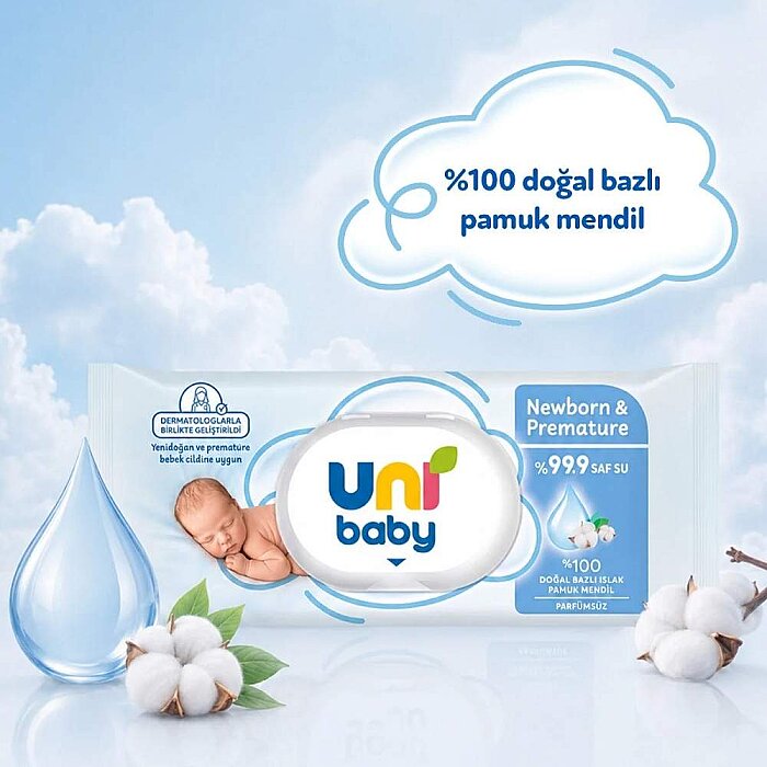 Uni Baby Newborn & Premature Wet Wipes for Sensitive Skin 40 Count