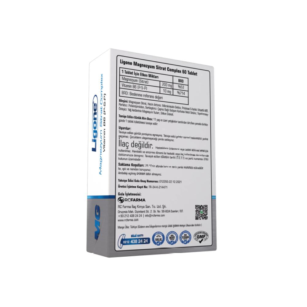 Ligone Magnesium Citrate Complex 60 Tablets - Magnesium and Vitamin B6 Supplement for Energy and Wellness Ligone Magnesium Citrate Complex 60 Tablets - Energy & Wellness Magnesium Citrate Supplement, Vitamin B6 Supplement, Dietary Supplement, Health and Wellness, Magnesium and Vitamin B6 Complex, Energy Support, Muscle Function, Brain Health, Nutrition Supplements