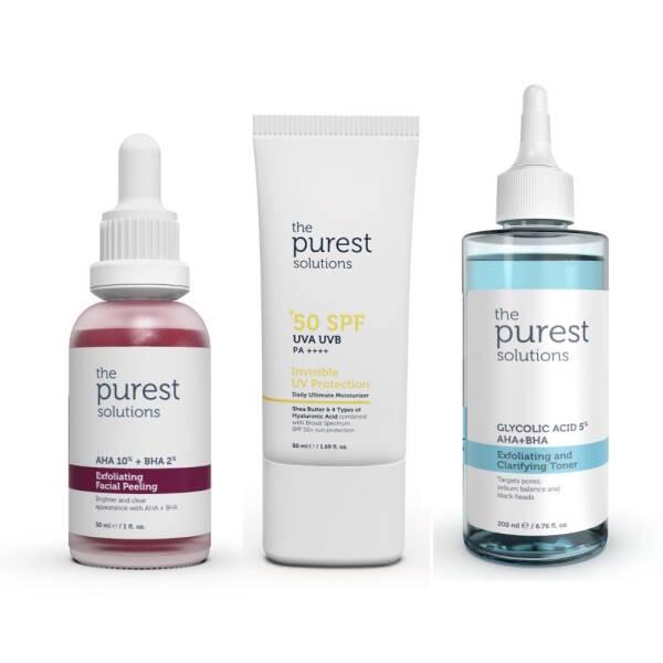 The Purest Solutions Skincare Set - Anti-blackhead, Exfoliating, SPF50+ Sun Protection - Toner
