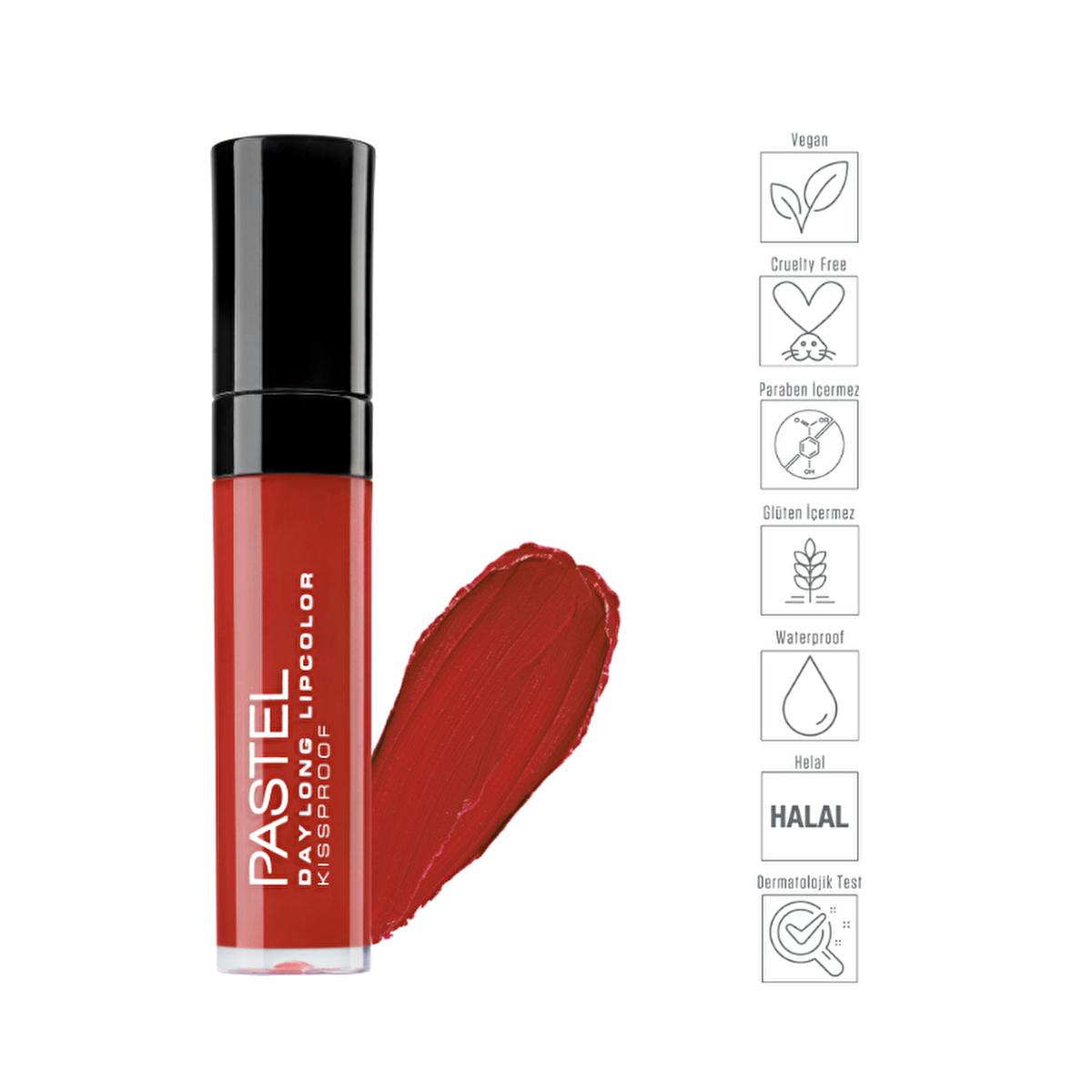 pastel day long lipcolor kissproof ruj no 50 front view, pastel day long lipcolor kissproof ruj no 50 on lips, pastel day long lipcolor kissproof ruj no 50 packaging Pastel Day Long Lipcolor Kissproof Ruj No:50 - Matte Liquid Lipstick for Women | 0.24 fl. oz. Pastel Day Long Lipcolor - Kissproof Matte Finish pastel, lipcolor, kissproof, matte-lipstick, makeup, long-lasting, waterproof, vegan, cruelty-free, ai-generated