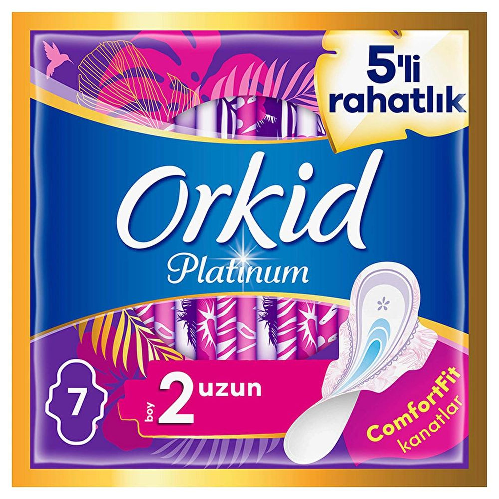 Orkid Platinum Size 2 Long Sanitary Pads with Wings 7 Count