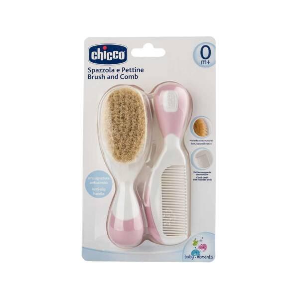 Chicco Baby Hair Brush and Comb Set for Newborns - Gentle Natural Bristle Brush and Safe Round-Tipped Comb for - Baby Care
