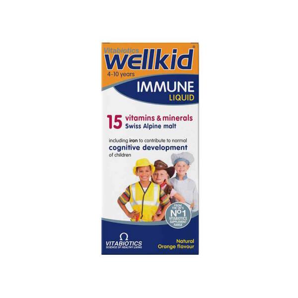 Vitabiotics Wellkid Immune Liquid Multivitamin Supplement for Children - Orange Flavored, Boosts Immune System, 5.07 fl oz Vitabiotics Wellkid Immune Liquid - Multivitamin for Kids multivitamin supplement for children, children&#39;s immune system support, vitamin and mineral supplement for kids, liquid multivitamin for children, orange flavored children&#39;s supplement, health supplements, kids health, immune support, Vitabiotics, Wellkid Immune Liquid, nutritional supplements for children, healthy growth and dev
