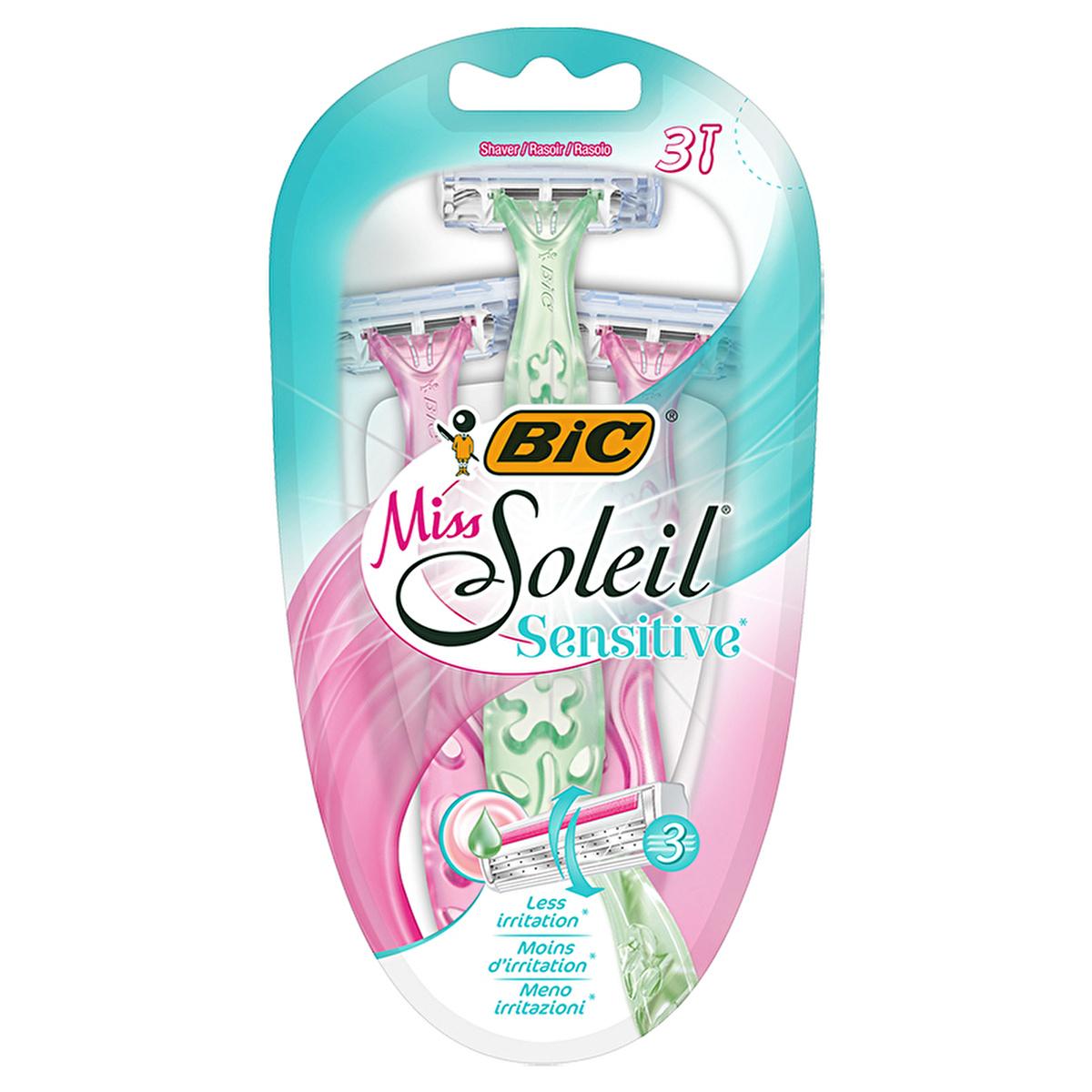 Bic Women's Razor - Miss Soleil Sensitive 3-Blade Shaving System for Smooth Skin Bic Women's Razor for Smooth Shaving Women's Razor, Sensitive Skin Razor, Lubricating Strip Razor, Ergonomic Handle Razor, Aloe Vera and Vitamin E Razor, Smooth Shaving, Women's Grooming, Personal Care, Shaving Essentials, Bic Miss Soleil
