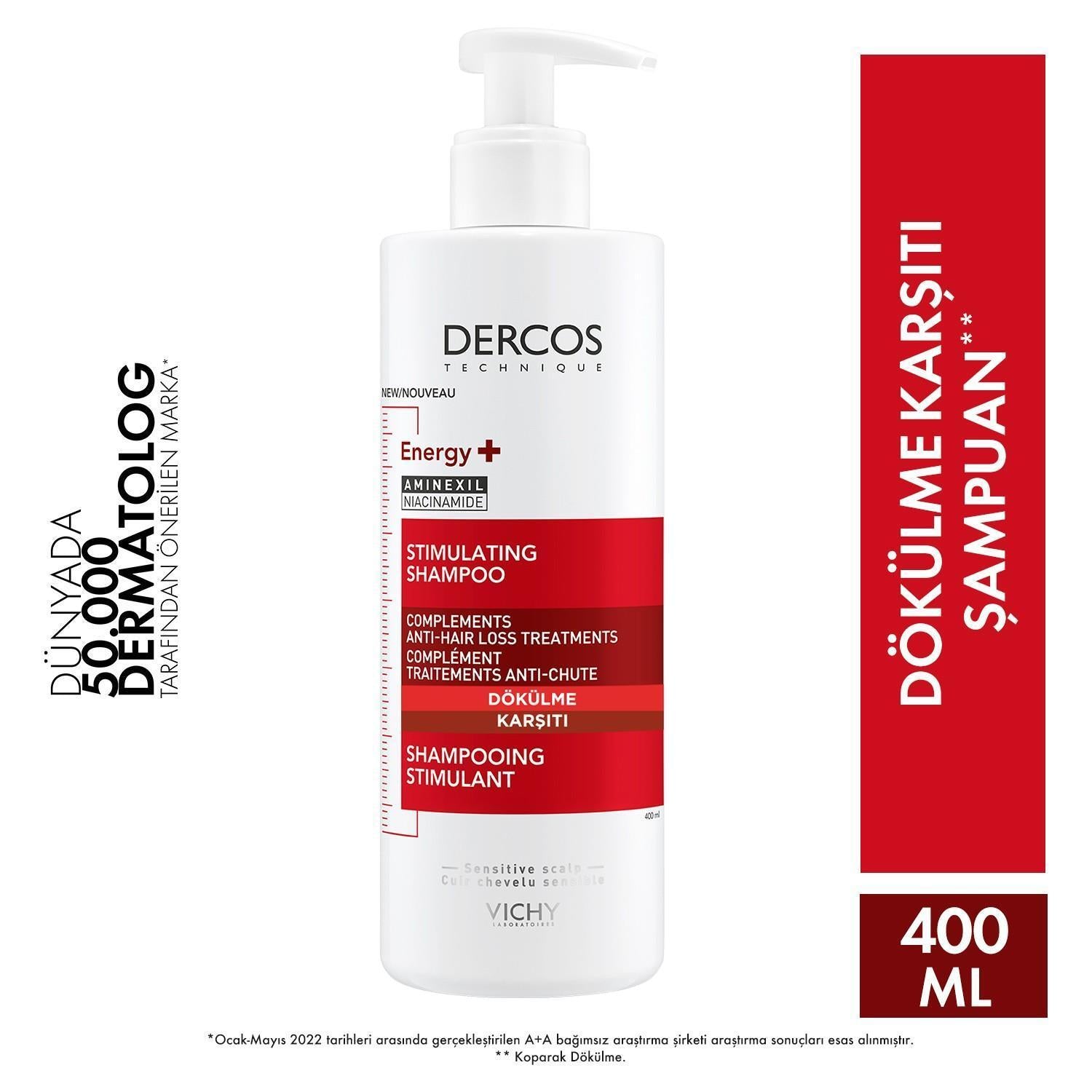 Vichy Dercos Energising Anti-Hair Loss Shampoo 400ml - Strengthens Hair Roots, Hypoallergenic Vichy Dercos Energising Shampoo - Anti-Hair Loss & Hypoallergenic Vichy Dercos Energising Shampoo, Anti-Hair Loss Shampoo, Hair Loss Treatment, Hypoallergenic Shampoo, Hair Strengthening Shampoo, Hair Care, Sensitive Scalp Solutions, Niacinamide, Panthenol, Hair Nourishment, Hair Vitality