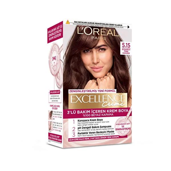 L'Oréal Paris Excellence Creme Hair Color - Turkish Coffee 5.15 - 100% Gray Coverage, Long-Lasting, Hyaluronic Acid Enriched L'Oréal Paris Excellence Creme Hair Color 5.15 - 100% Gray Coverage L'Oréal Paris Excellence Creme Hair Color, Turkish Coffee 5.15 hair dye, Hyaluronic acid hair care, Gray hair coverage dye, Long-lasting hair color, Hair dye for gray hair, Nourishing hair color, Moisturizing hair dye, 3-step hair care routine, pH balanced shampoo, Healthy hair color solutions