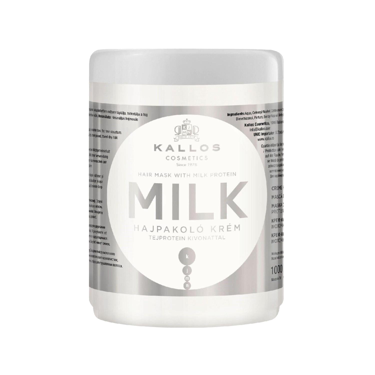 Kallos Cosmetics Milk Protein Hair Care Mask 1000ml - Nourishing & Moisturizing Protein-Based Formula for Dry & Damaged Hair Kallos Cosmetics Milk Protein Hair Mask - Nourish & Moisturize hair care mask, protein hair mask, Kallos Cosmetics, milk protein hair care, intense hair moisturizing, hair nourishment, dry hair solution, damaged hair repair, protein-based hair care, cosmetics, hair treatment, deep conditioning, hair repair, moisturizing hair mask