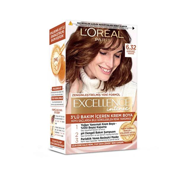 L'Oréal Paris Excellence Intense Hair Dye - 100% Gray Coverage, Karamel Kahve 6.32 L'Oréal Paris Excellence Intense Hair Dye - 100% Gray Coverage hair dye, intense hair color, gray hair coverage, pro-keratin hair dye, permanent hair color, L'Oréal Paris, Excellence Intense, Karamel Kahve 6.32, hair coloring, gray coverage, nourishing hair dye, vibrant hair color, long-lasting hair color