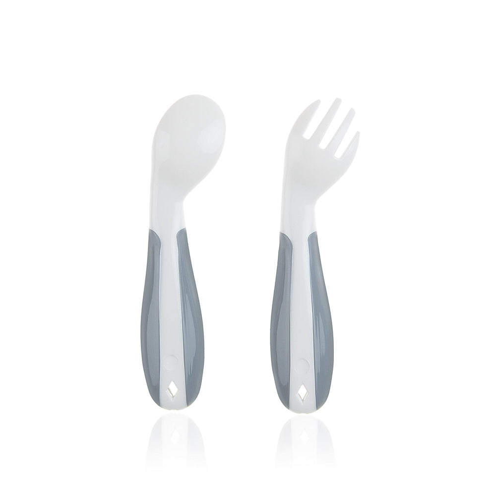 Babyjem Angled Feeding Spoon and Fork Set White 2-Piece