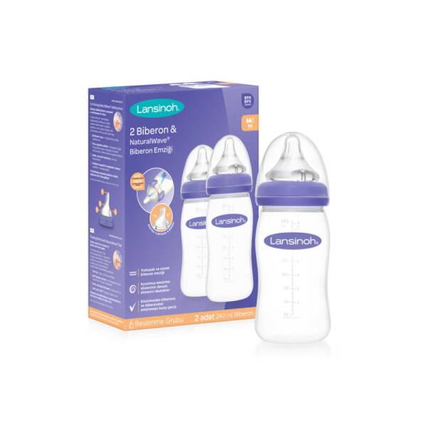 Lansinoh Natural Wave Baby Bottle - Anti-Colic, Silicone Nipple, 2x8.1oz - Ideal for New Parents - Baby Care