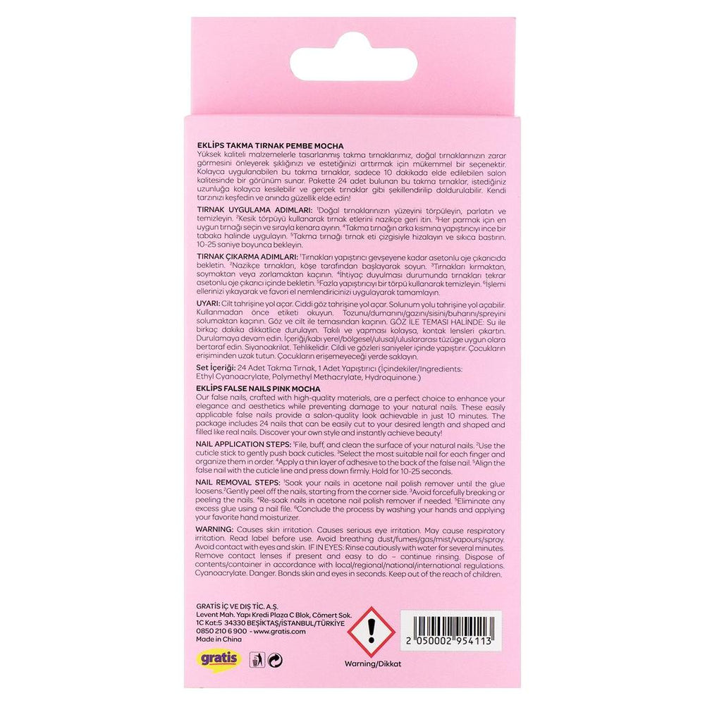 Eklips Pink Mocha Press-On Nails Glossy Finish 24-Pack