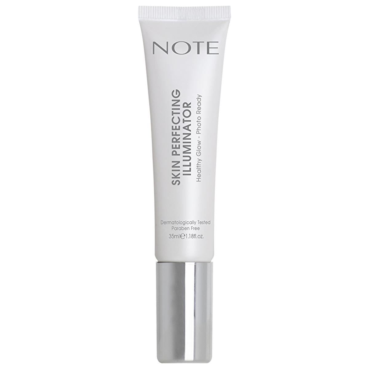 note-skin-perfecting-illuminator-primer-bottle, note-illuminator-primer-swatch Note Skin Perfecting Illuminator Primer - Hydrating, Radiant Finish for Flawless Skin | 1.0 fl. oz. Note Skin Perfecting Illuminator Primer note, illuminator-primer, makeup-base, hydrating-primer, radiant-skin, glow-primer, beauty, highlighter, makeup-essentials, ai-generated