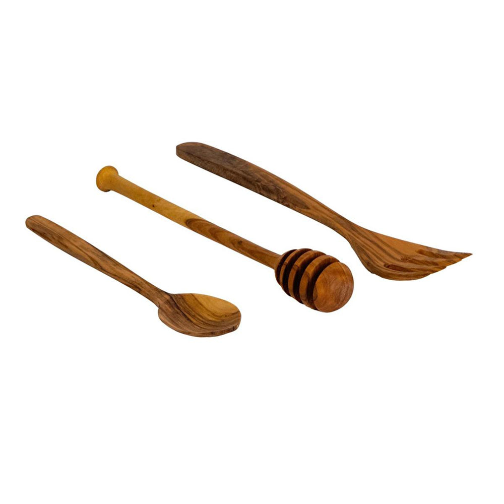 Lava Cast Iron Mini Utensil Set - 3 Piece Olive Wood Handle Spoon Fork Honey Spoon - view 2
