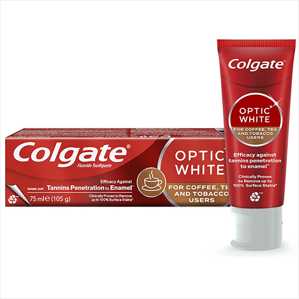 Colgate Optic White Whitening Toothpaste for Coffee & Tea Drinkers, Smokers - Gentle on Enamel, 2.54 fl oz - Toothpaste