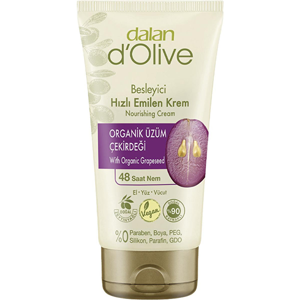 Dalan D'Olive Organic Moisturizing Cream with Grape Seed Oil & Olive Oil - 48hr Hydration, Non-Greasy, Suitable - Face Cream