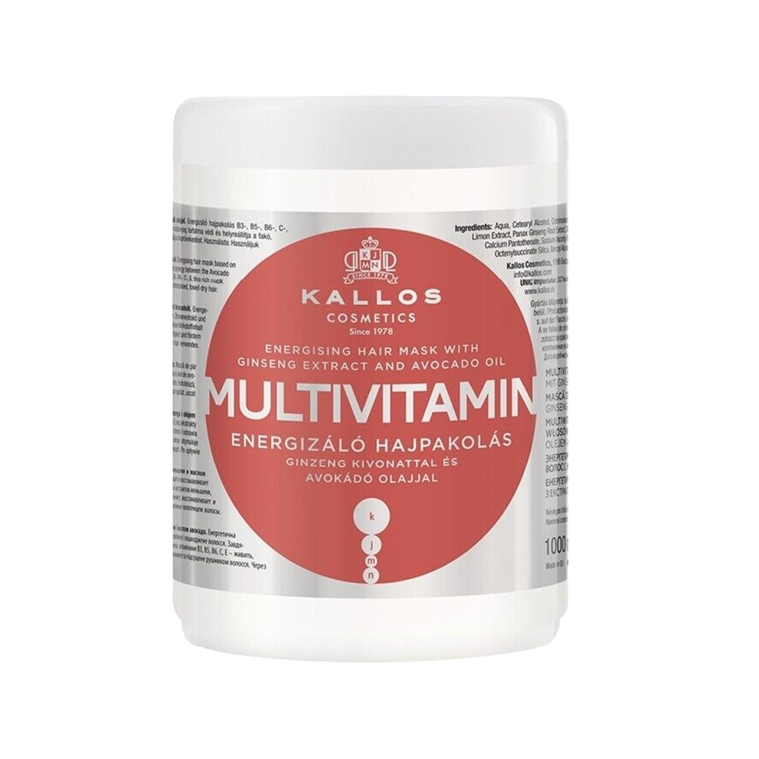 Kallos Cosmetics Multivitamin Hair Care Mask - Nourishing & Energizing for Damaged Hair, 1000ml Kallos Multivitamin Hair Mask - Nourishing & Energizing Hair care mask, Multivitamin hair mask, Kallos Cosmetics, Nourishing hair products, Energizing hair care, Large capacity hair mask, Repairing hair damage, Hair nourishment, Hair repair, Cosmetic hair care, Hair treatment, Hair mask, Multivitamin formula, Hair energizer