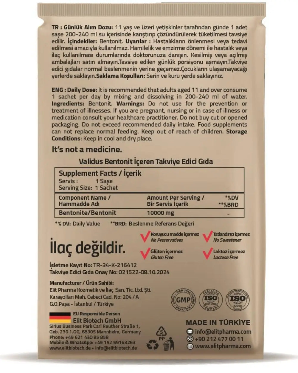 Validus Bentonite 10000 mg Liquid Sachet 30 Count