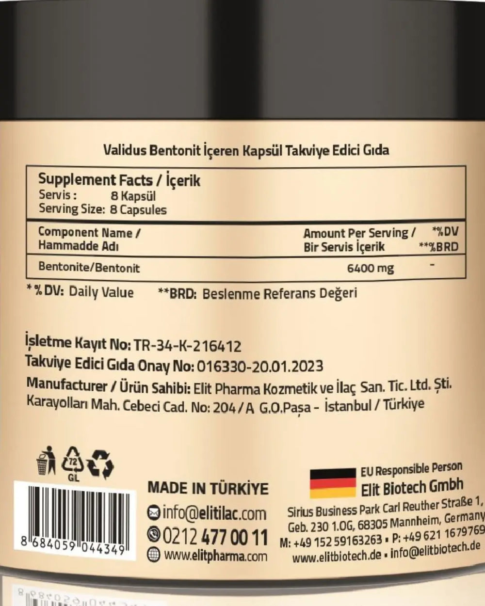 Validus Bentonite 6400 mg Dietary Supplement 240 Capsules