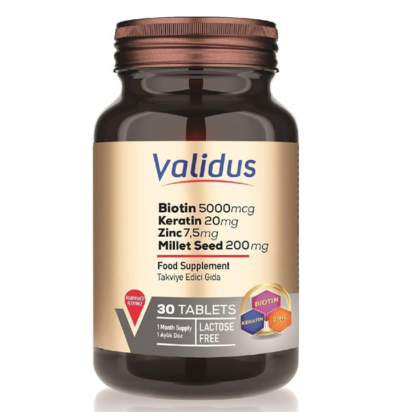Validus Biotin Keratin Zinc Supplement for Hair & Nails 30 Tablets
