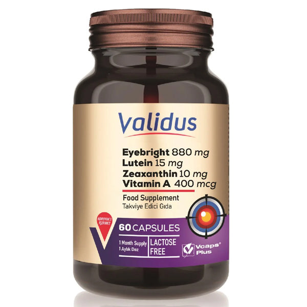 Validus Eyebright 880 mg + Lutein 15 mg Eye Support 60 Capsules