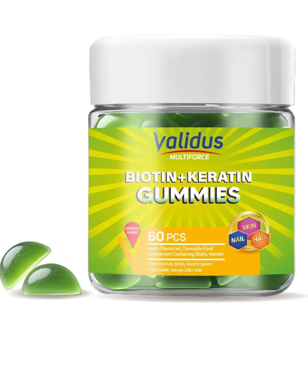 Validus Multiforce Biotin & Keratin Gummies for Hair Support 60ct