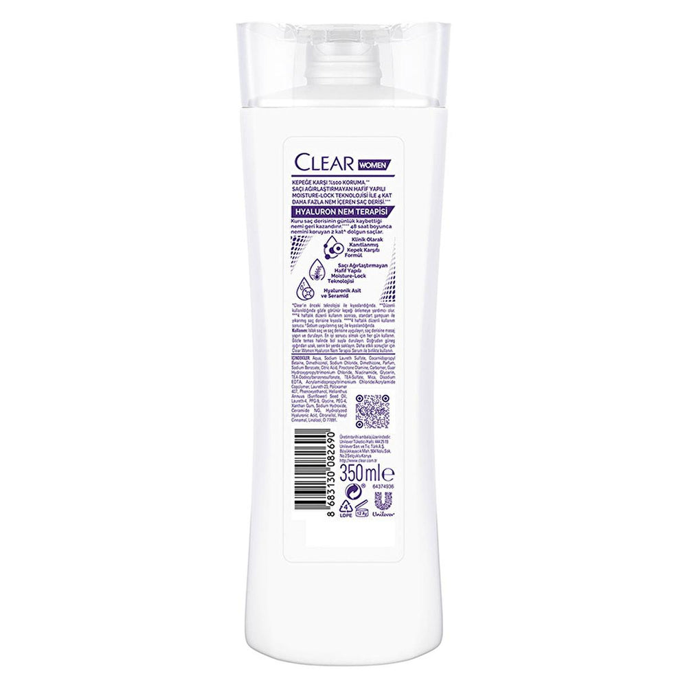 Clear Women Hyaluron Moisture Therapy Anti-Dandruff Shampoo - 48H Hydration, Dry Scalp Treatment, Volumizing Clear Women Hyaluron Shampoo: Hydrate Scalp, Anti-Dandruff anti-dandruff shampoo, moisturizing shampoo, hyaluronic acid shampoo, dry scalp treatment, volumizing shampoo, hair hydration, dandruff control, itchy scalp relief, shampoo for dry hair, clear women shampoo, shampoo, hair care, dry hair, dandruff, itchy scalp, hair volume, hydration, hyaluronic acid, ceramide, moisture-lock technology, 48-hou