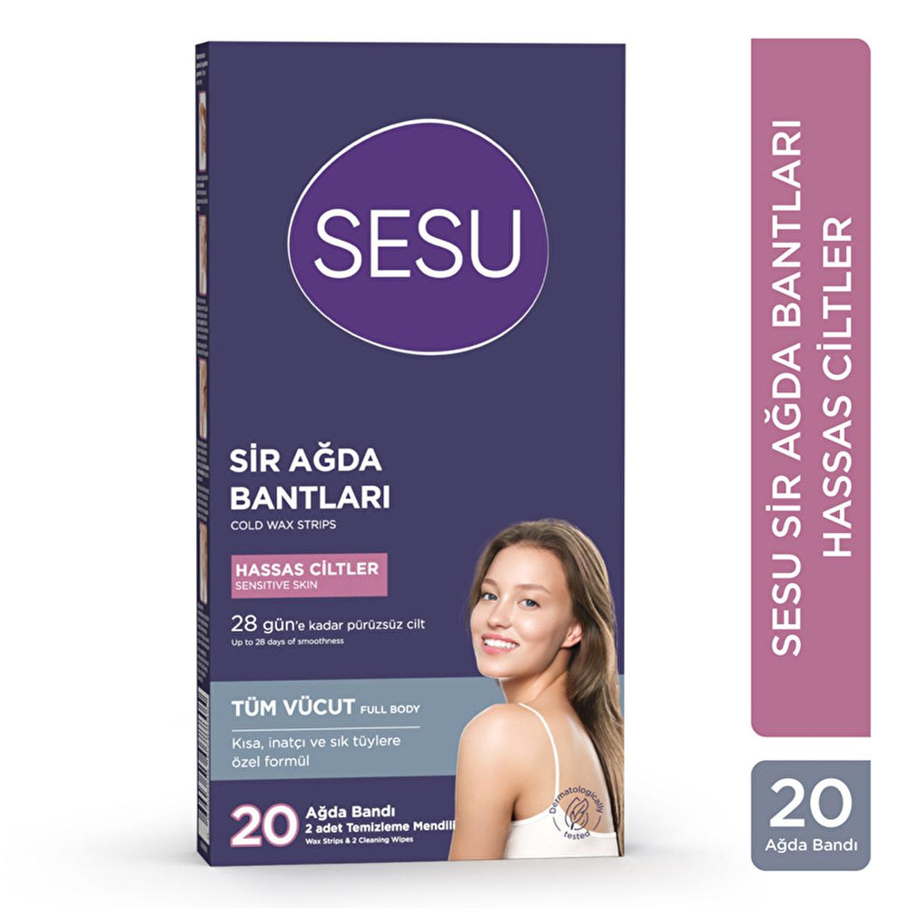 Sesu Sensitive Skin Wax Strips - Easy Hair Removal for Short Hair, Sugar-Free Formula - Skin Care