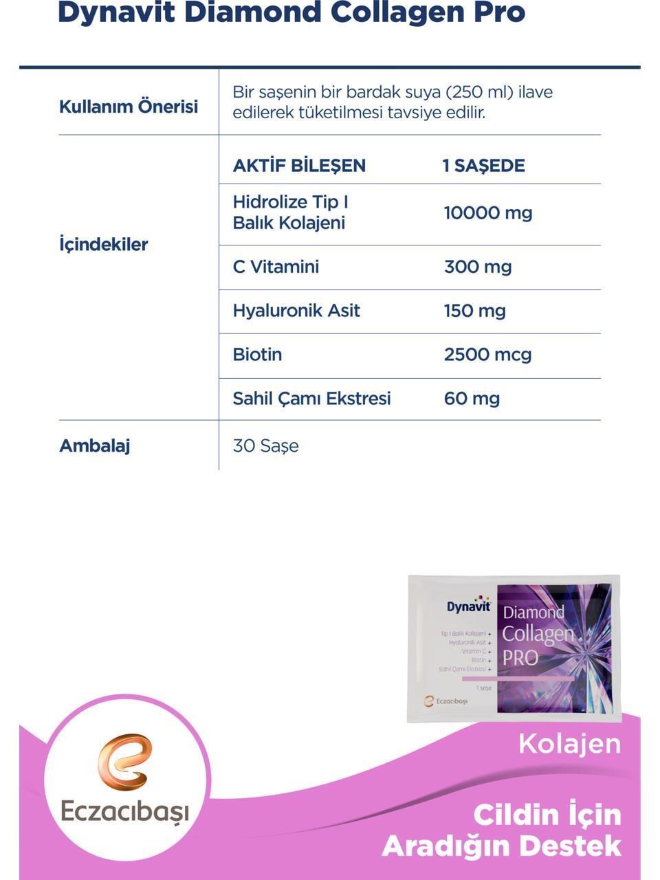 Dynavit Diamond Collagen Pro 30 Sachets - Premium Collagen Supplement with Hyaluronic Acid & Vitamin C for Skin - view 3