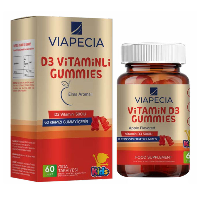 Viapecia Kids D3 Vitamin Gummies Apple Flavor 60 Count