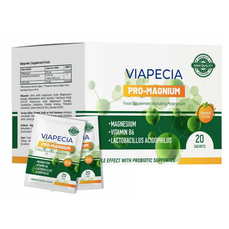 Viapecia Pro-Magnium Magnesium and Vitamin B6 Supplement 20 Sachets