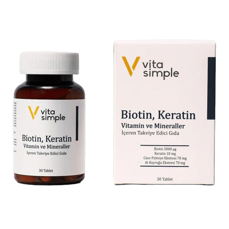 Vita Simple Biotin &amp; Keratin Hair Support Supplement 30 Tablets