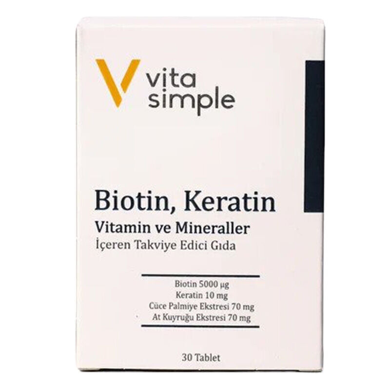 Vita Simple Biotin &amp; Keratin Hair Support Supplement 30 Tablets
