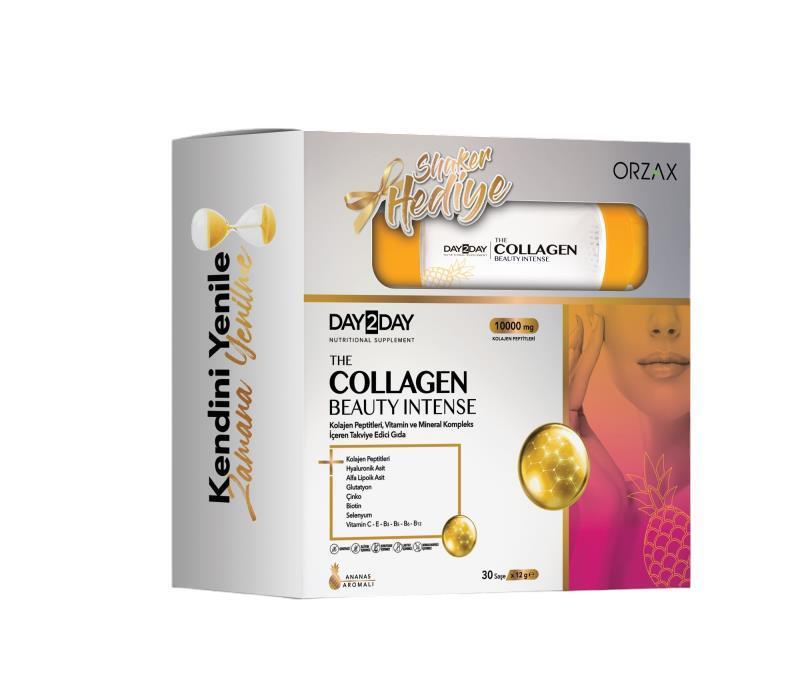 Day2Day Collagen Supplement - 30 Sachets x 12g, Pineapple Flavor with Shaker - Beauty Collagen Intense - Vitamin & Supplement