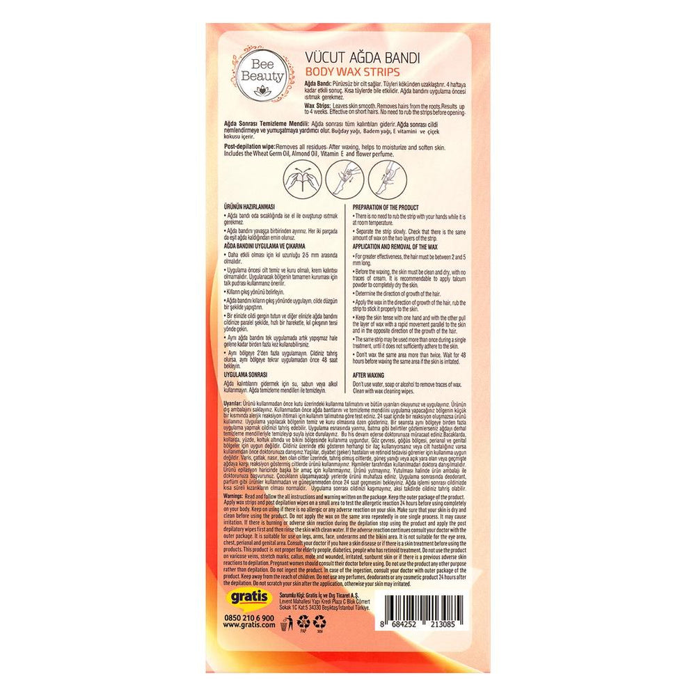Bee Beauty Peach Body Wax Strips for Smooth Skin 24-Pack