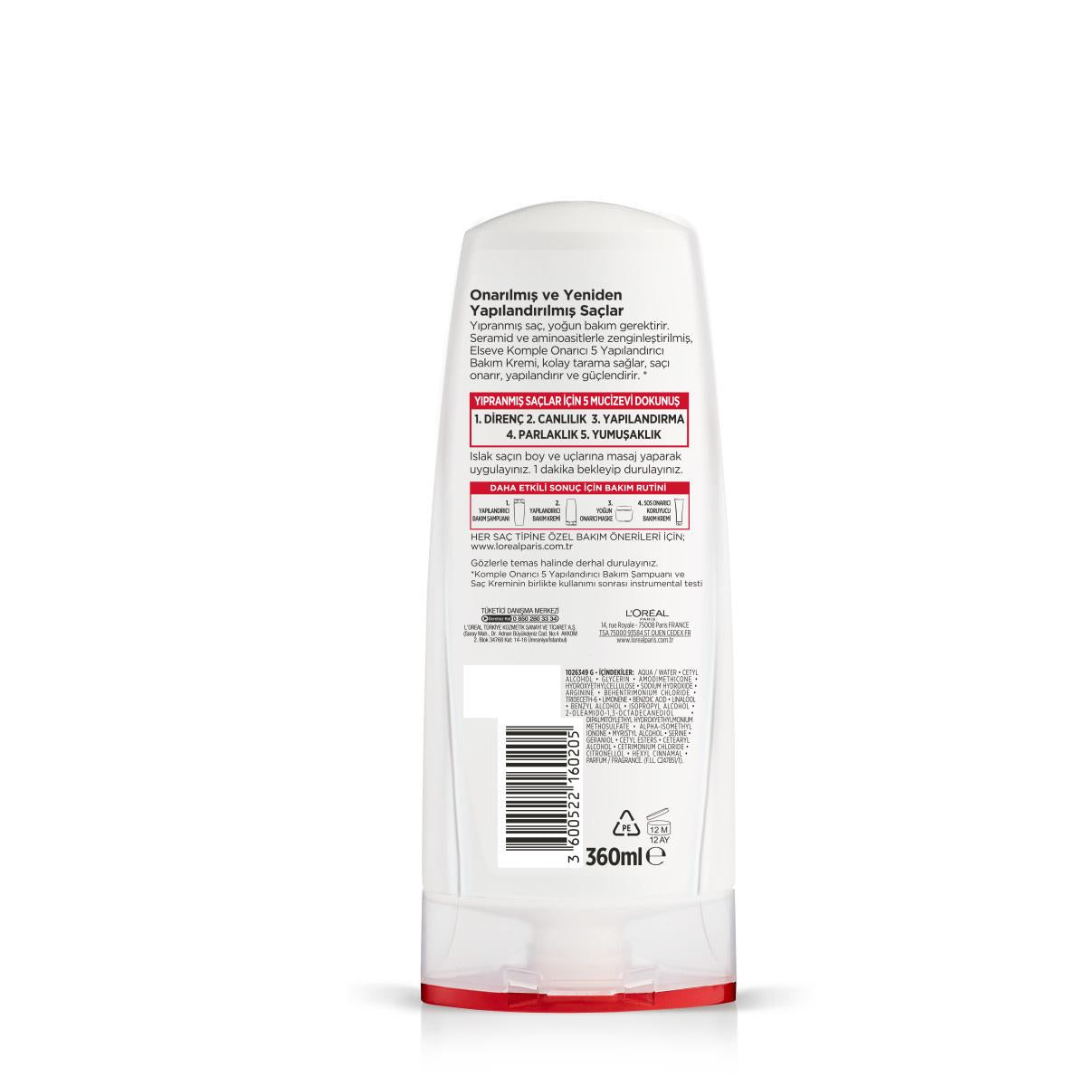 Loreal Paris Elseve: Komple Onarıcı 5 Hair Conditioner - Repairs &amp; Strengthens Damaged Hair, Detangles, Bio Seramid Treatment - 12.17 fl oz Loreal Elseve Hair Conditioner: Repair Damaged Hair Fast hair conditioner, damaged hair repair, hair strengthening, easy combing conditioner, Elseve hair care, Bio Seramid hair treatment, hair damage solution, hair reconstructing cream, affordable hair repair, hair detangling conditioner, hair repair, hair treatment, detangling, split ends, breakage, dryness, dullness, 