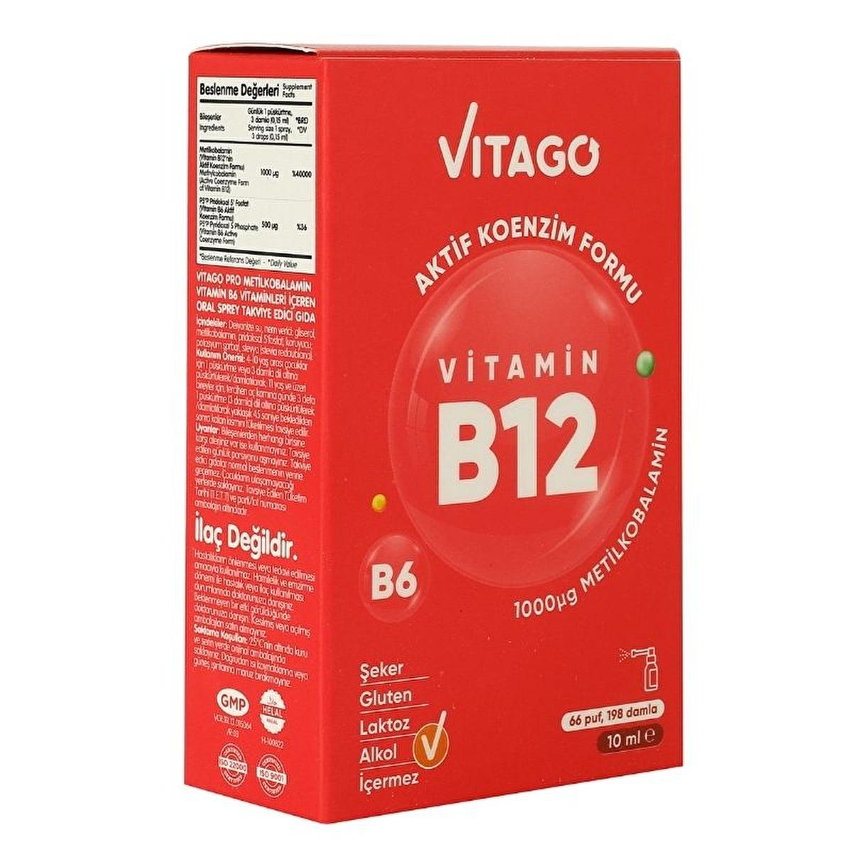 Vitago Vitamin B12 Spray: Fast Absorbing Methylcobalamin B12 Supplement for Energy, Immune Support & Fatigue Reduction - Sublingual, Sugar & Gluten-Free Vitago B12 Spray: Energy & Immune Support - Methylcobalamin Vitamin B12 Spray, Methylcobalamin B12, Sublingual B12, Vitamin B12 supplement, B12 for energy, B12 and B6 vitamins, B12 for fatigue, Fast absorbing B12, Vitamin B12, Methylcobalamin, Sublingual, Energy, Immune Support, Fatigue Reduction, Sugar-free, Gluten-free, Coloring-free, liquid supplement, B