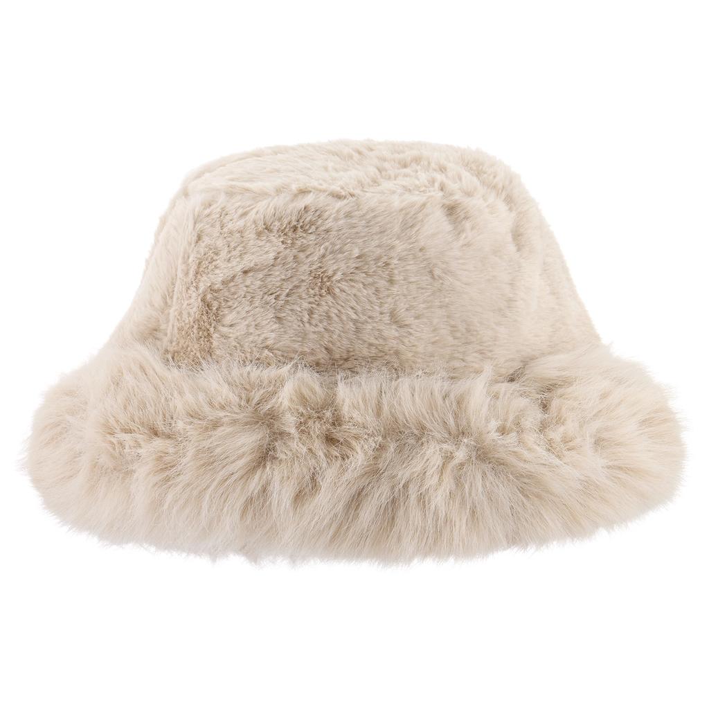 Eklips Cream Plush Bucket Hat for Cozy Winter Style