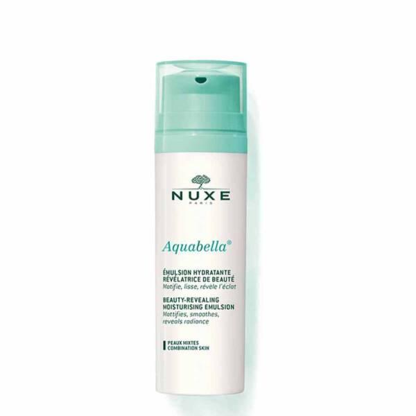 nuxe aquabella beauty-revealing moisturising emulsion 50ml bottle, nuxe aquabella emulsion application on skin Nuxe Aquabella Beauty-Revealing Moisturising Emulsion | 50ml Nuxe Aquabella Moisturising Emulsion - 50ml nuxe, moisturiser, beauty-products, combination-skin, hydration, skin-care, lightweight, radiance, ai-generated, beauty-enthusiasts