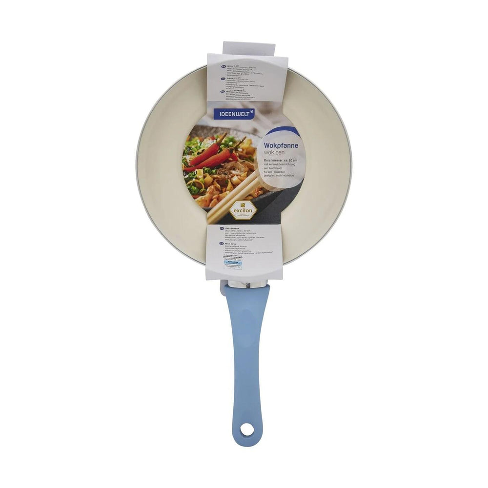 Ideenwelt Blue Ceramic Coated Wok Pan for Even Cooking 20 cm