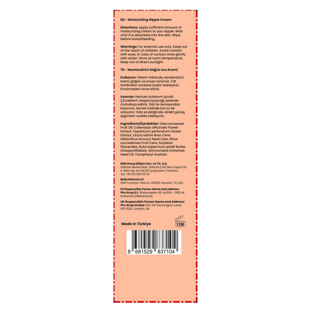 Bade Natural Soothing Nipple Cream with Calendula 30ml