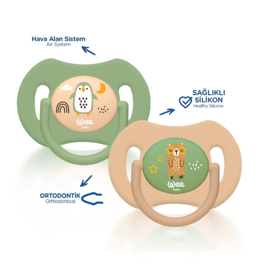 Wee Baby Duo Symmetrical Silicone Pacifier 0-6 Months 2-Pack