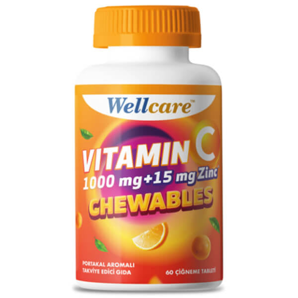 Wellcare Vitamin C 1000mg &amp; Zinc 15mg Chewable Tablets - 60 Count