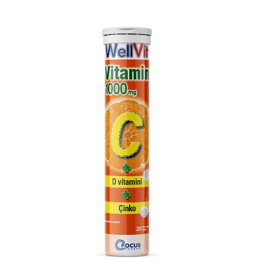 WellVit Vitamin C Zinc & Vitamin D3 Effervescent Tablets 20 Count