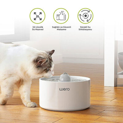 Wero Ceramic Automatic Pet Water Fountain Quiet Flow White 2L