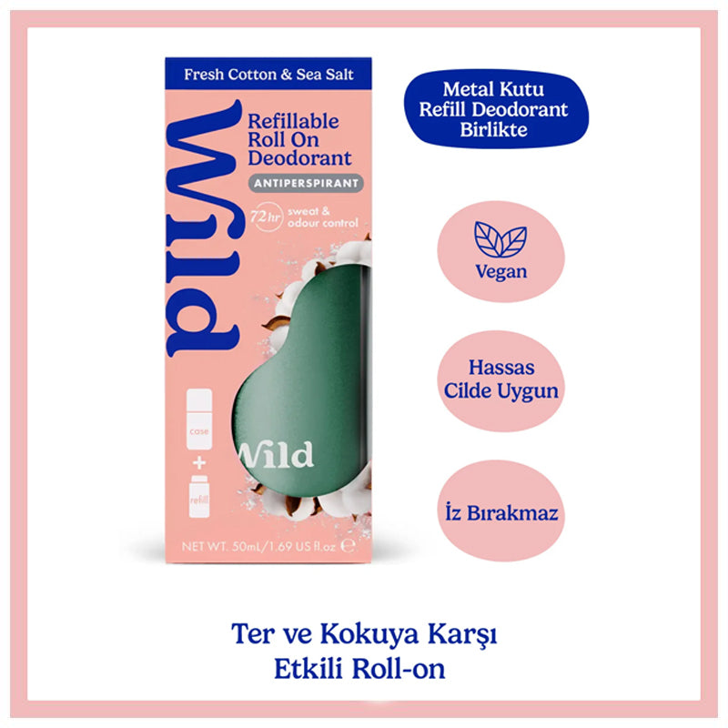 Wild Fresh Cotton & Sea Salt Refillable Roll On Deodorant 50 ml