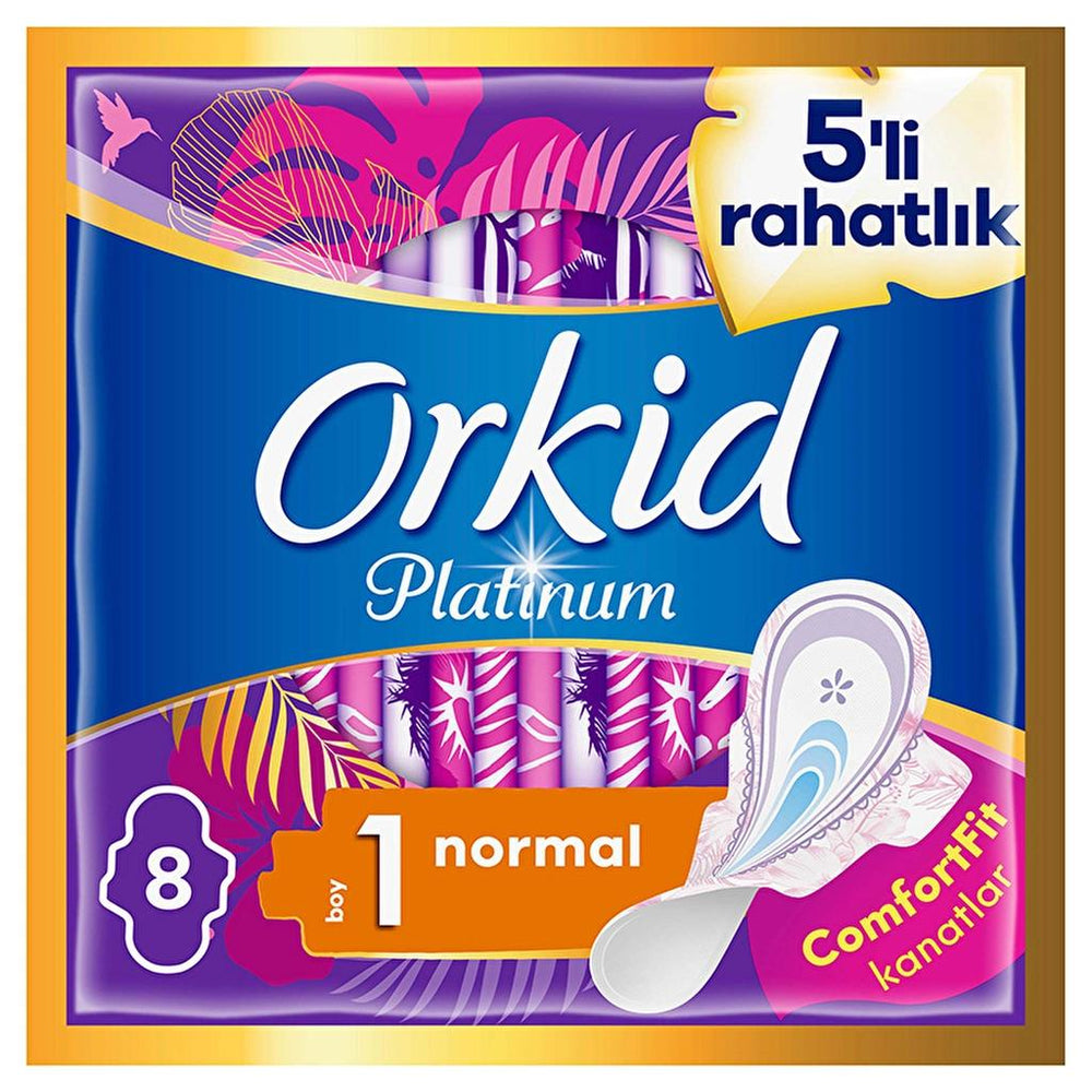 Orkid Platinum Normal Size 1 Sanitary Pads with Wings 8 Count